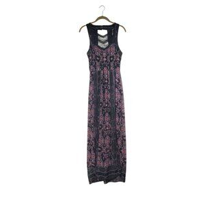 Free People Moroccan Printed Maxi Dress Black Lace Sleeveless Size 2